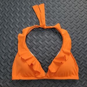 Ralph Lauren Orange Ruffle Halter Bikini Top Gold Logo Size M